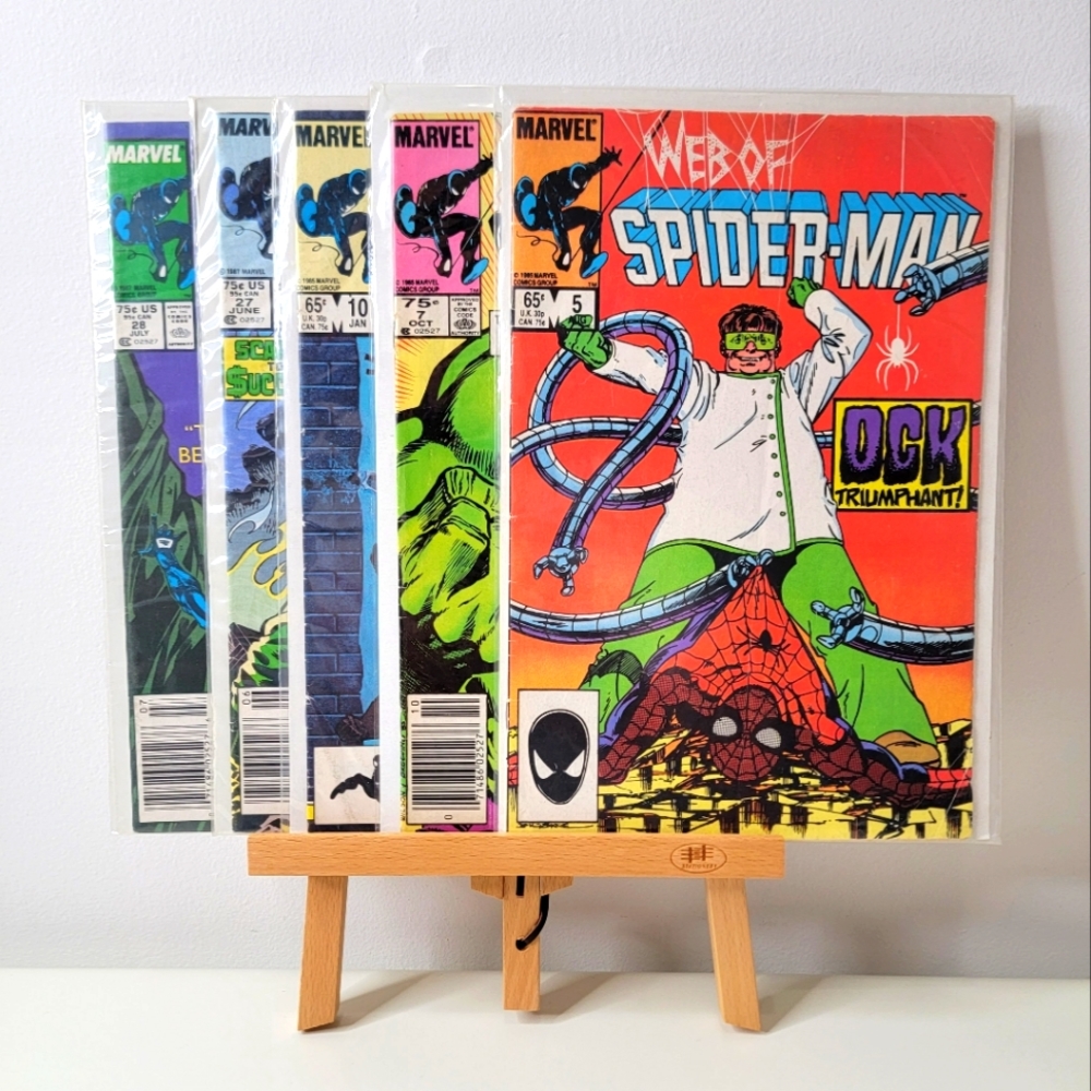 Marvel Comics Web of Spiderman comicbooks. Issues: 5, 7, 10, 27, 28